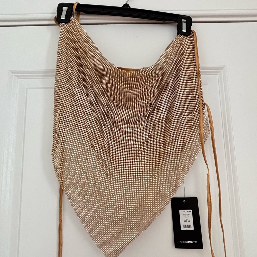 Fashion Nova Gold Rhinestone Mesh Top - Picture 8 of 14
